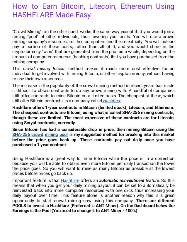 How To Earn Bitcoin Litecoin Ethereum Using Hashflare Made Easy - 